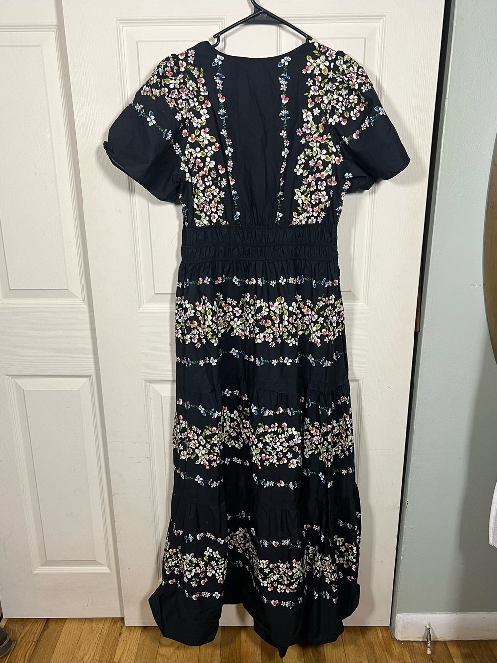 Anthropologie Somerset Maxi Dress Black Floral 100% Cotton Smocked Waist Size M - Picture 7 of 7